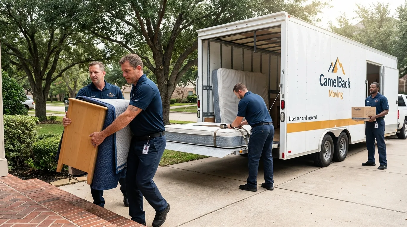 Crew loading residential truck for cross-state move from Westlake Village, CA