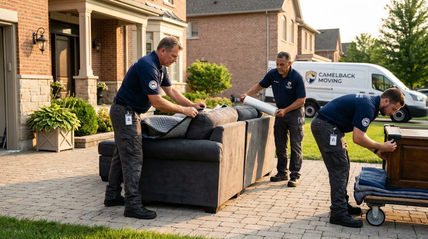 Large estate moving crew wrapping furniture in Westlake Village, CA
