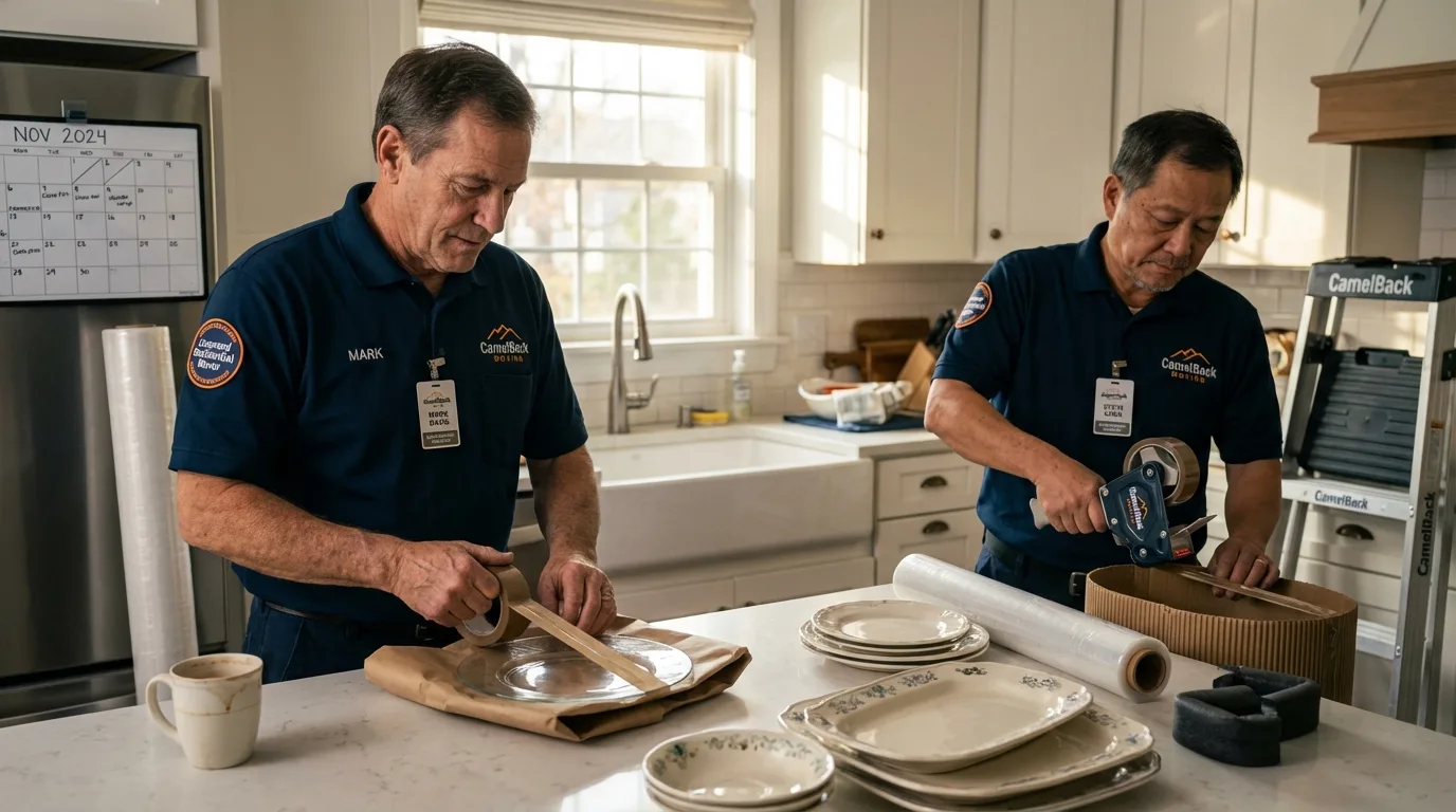 Professional crew packing kitchen dishware in Westlake Village, CA